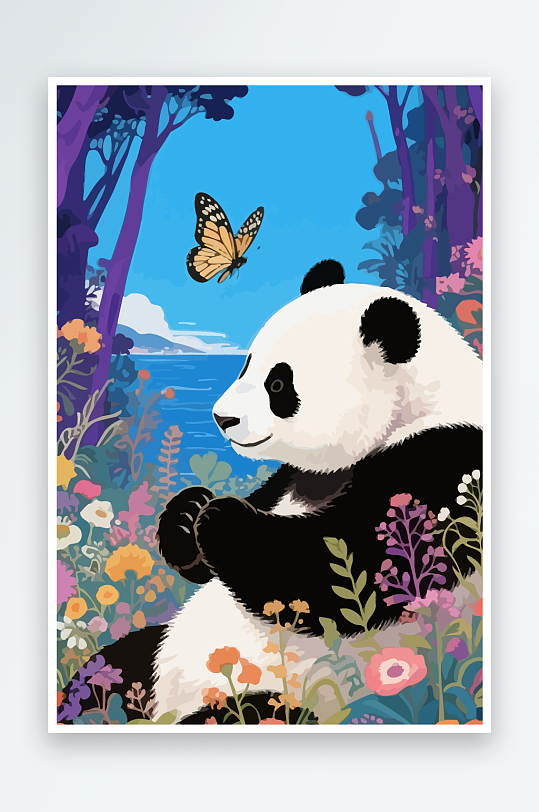 彩绘森林里的熊猫插画-众图网