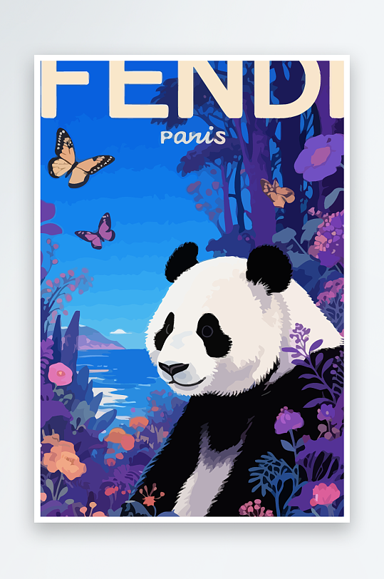 彩绘森林里的熊猫插画-众图网