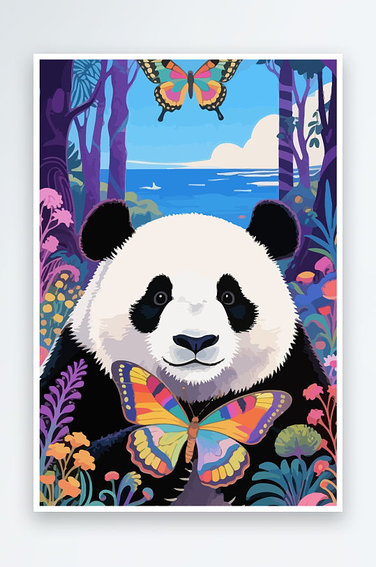 彩绘森林里的熊猫插画-众图网