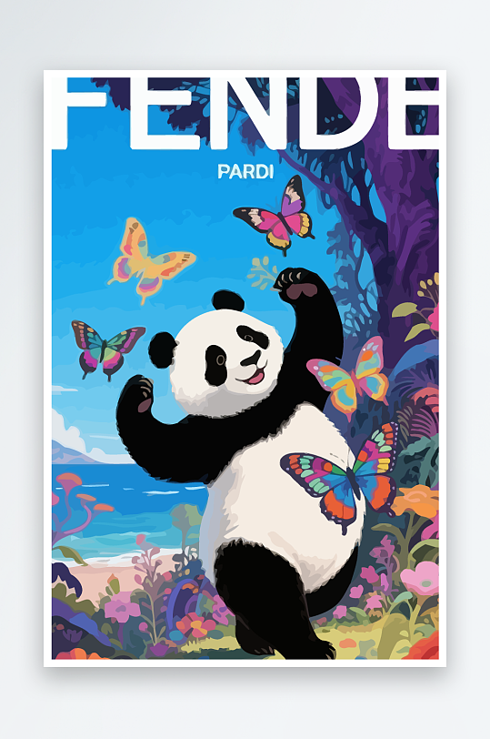 彩绘森林里的熊猫插画-众图网