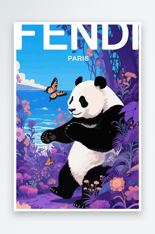 彩绘森林里的熊猫插画-众图网