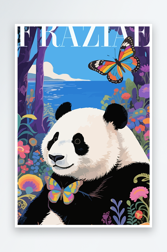 彩绘森林里的熊猫插画元素-众图网