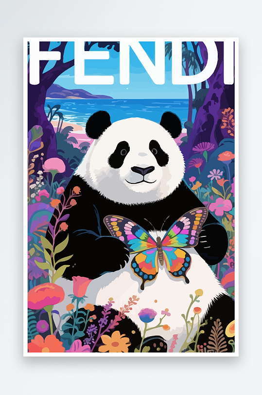 彩绘森林里的熊猫插画元素-众图网