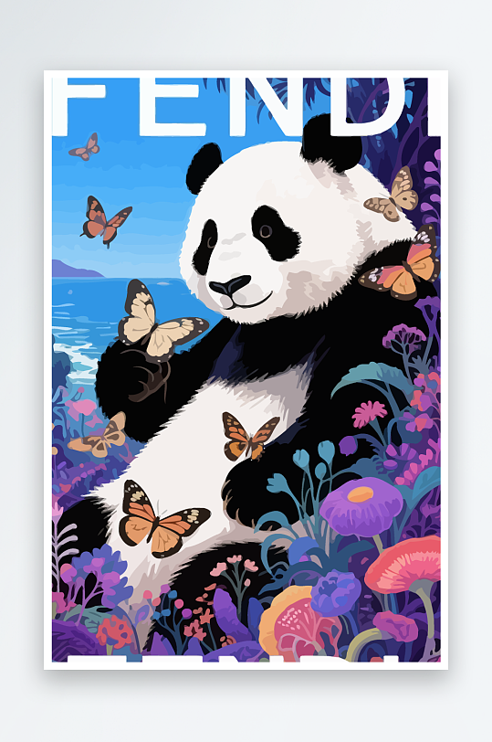 彩绘森林里的熊猫插画元素-众图网