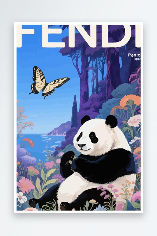 彩绘森林里的熊猫插画元素-众图网