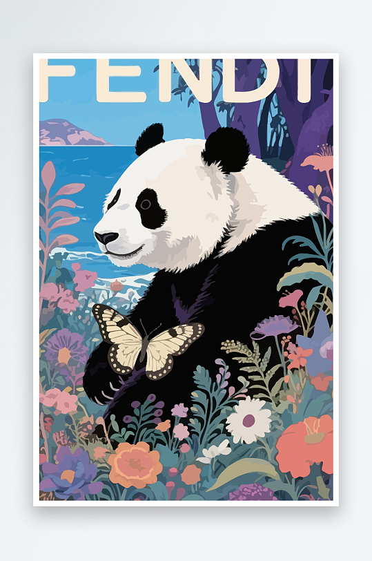 彩绘森林里的熊猫插画元素-众图网