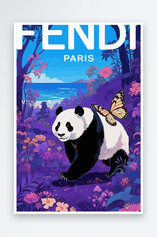 彩绘森林里的熊猫插画-众图网