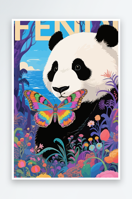 彩绘森林里的熊猫插画-众图网