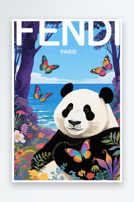 彩绘森林里的熊猫插画-众图网