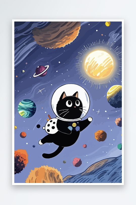Q版太空中的猫咪-众图网
