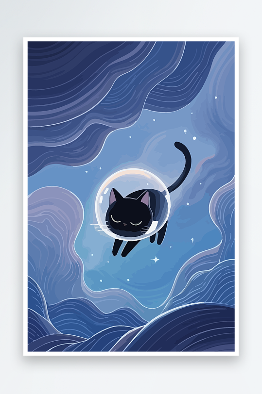 Q版太空中的猫咪-众图网