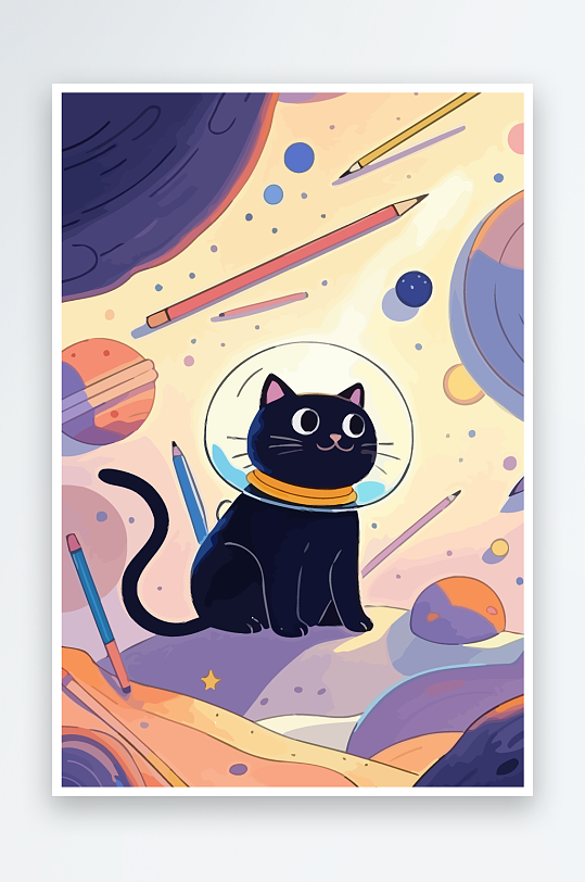 Q版太空中的猫咪-众图网
