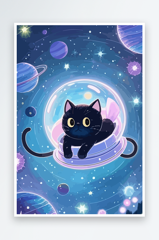 Q版太空中的猫咪-众图网