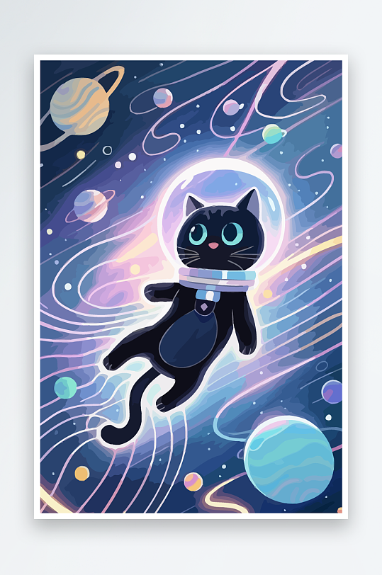 Q版太空中的猫咪-众图网
