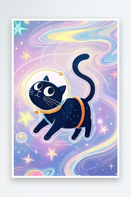 Q版太空中的猫咪-众图网