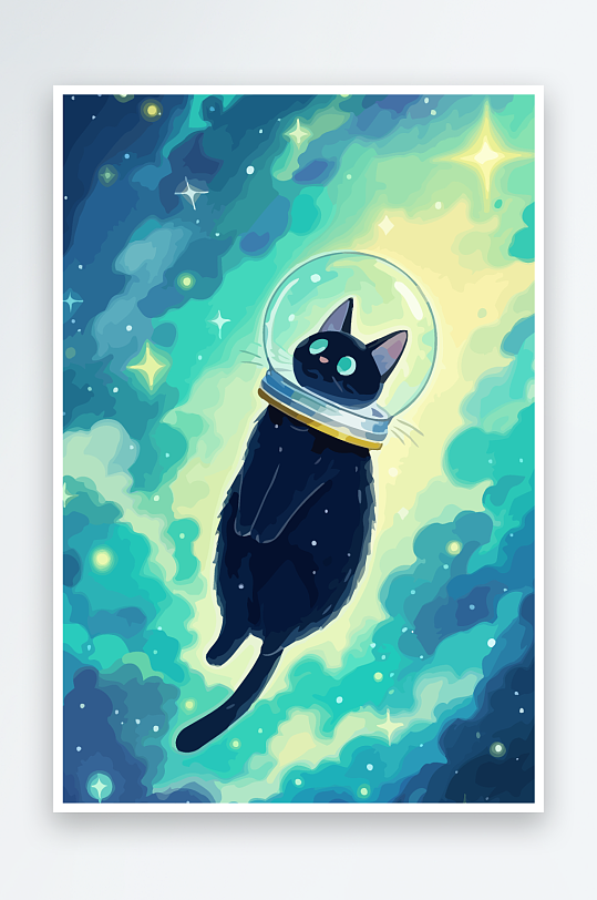 Q版太空中的猫咪-众图网