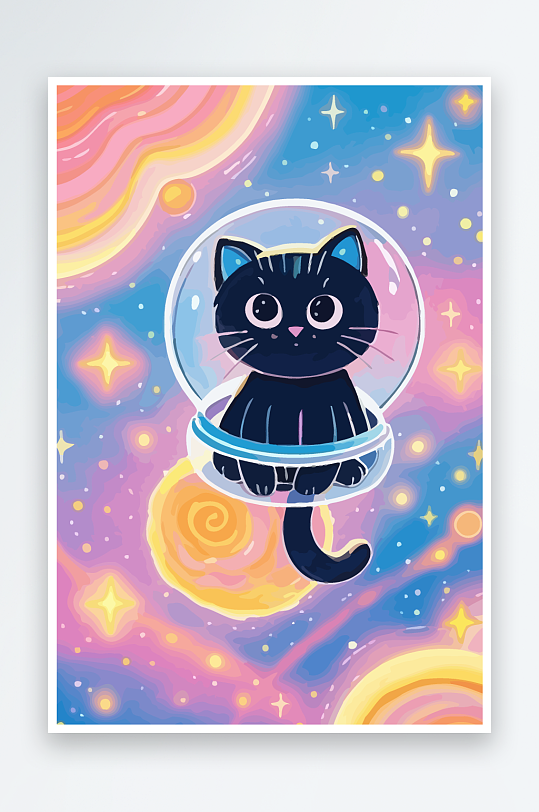 Q版太空中的猫咪-众图网