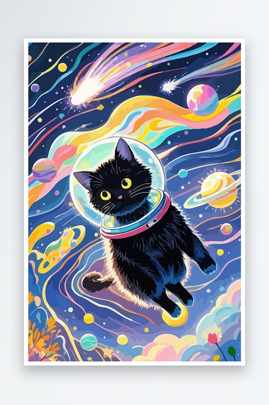 Q版太空中的猫咪元素-众图网
