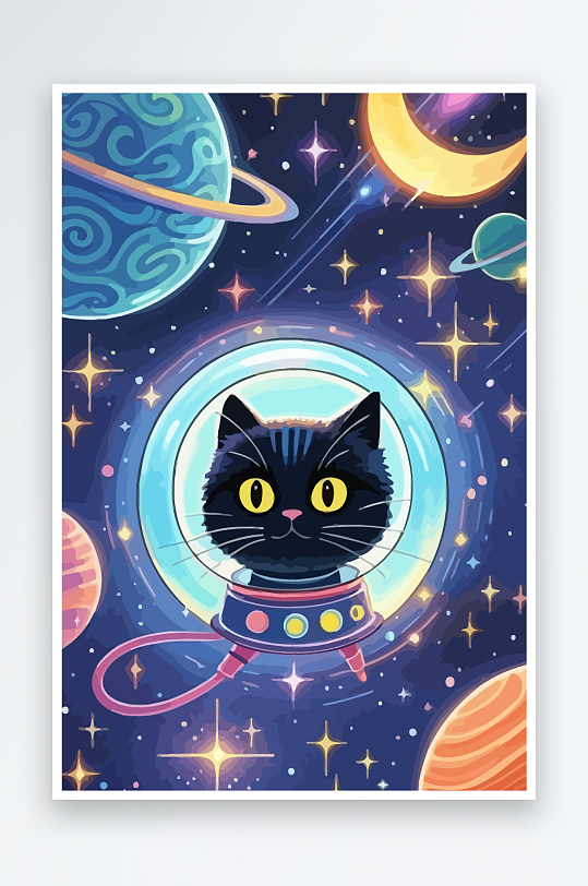Q版太空中的猫咪元素-众图网