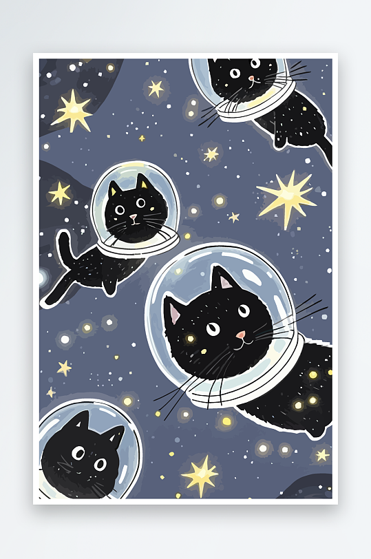 Q版太空中的猫咪元素-众图网