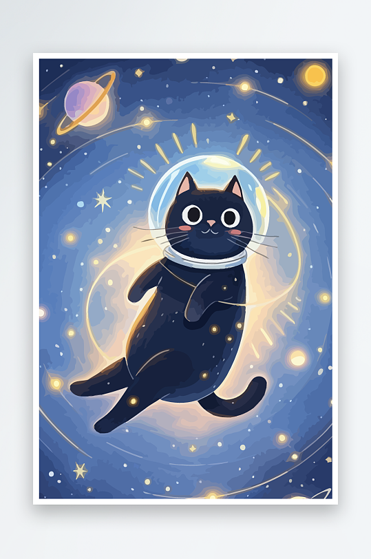 Q版太空中的猫咪元素-众图网