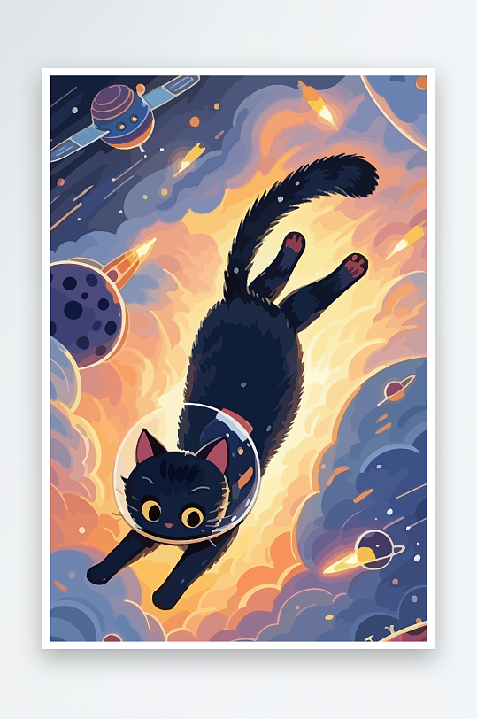 Q版太空中的猫咪元素-众图网