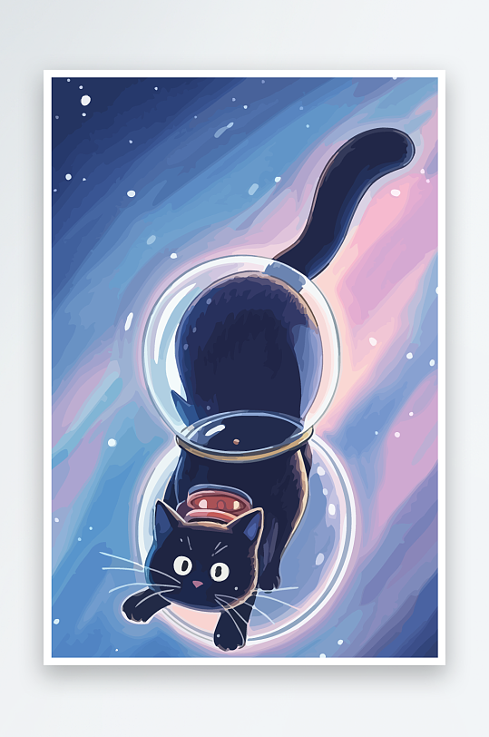 Q版太空中的猫咪元素-众图网