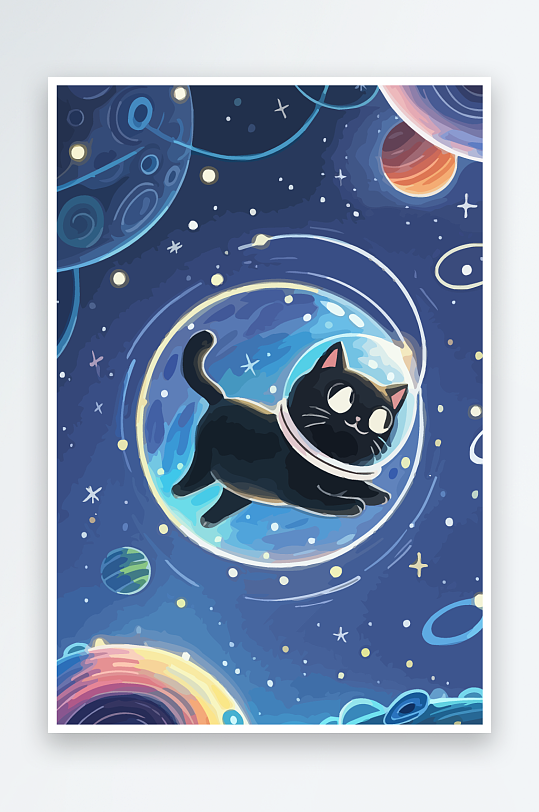 Q版太空中的猫咪元素-众图网