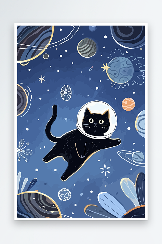 Q版太空中的猫咪元素-众图网