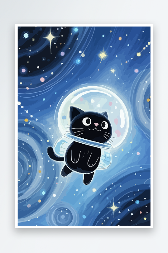Q版太空中的猫咪元素-众图网