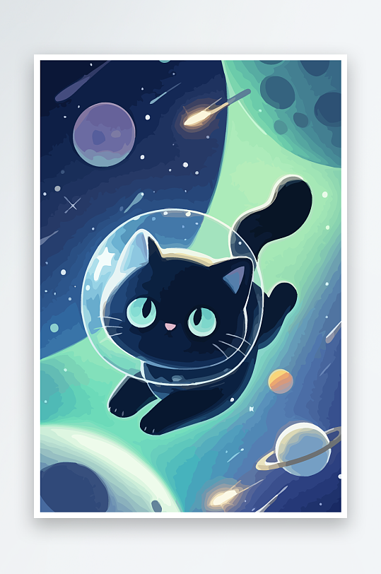 Q版太空中的猫咪元素-众图网
