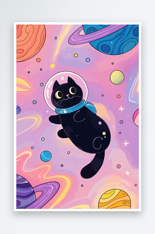 Q版太空中的猫咪-众图网