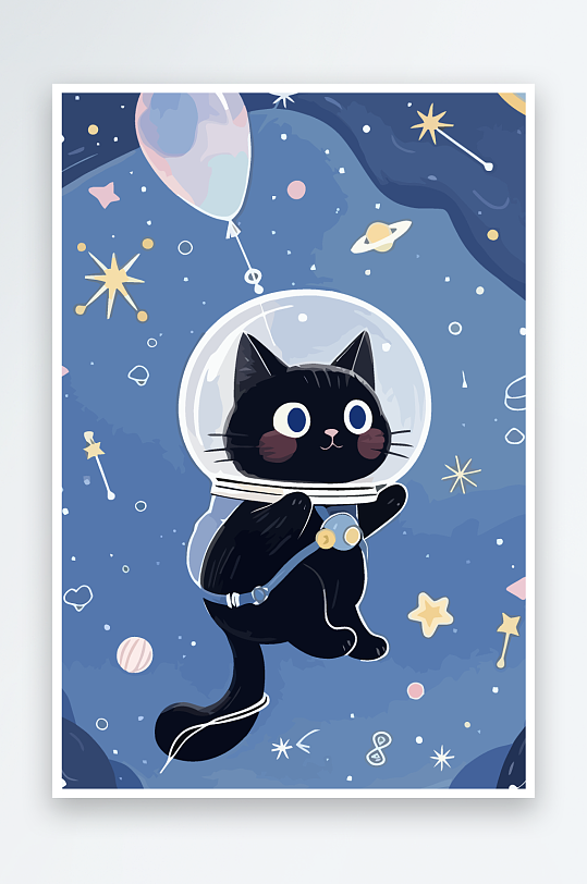 Q版太空中的猫咪-众图网
