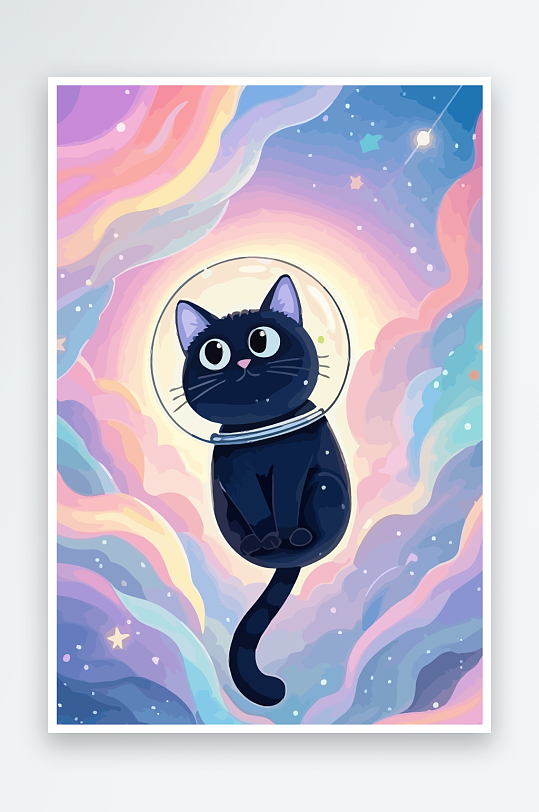 Q版太空中的猫咪-众图网