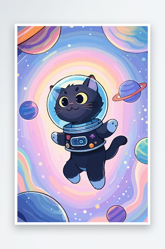 Q版太空中的猫咪-众图网