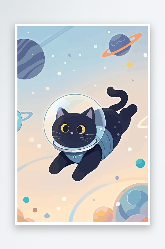 Q版太空中的猫咪-众图网