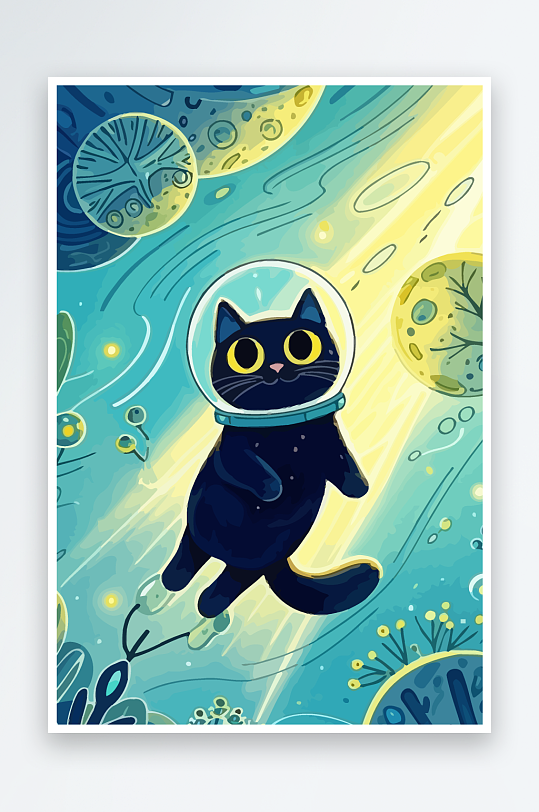 Q版太空中的猫咪-众图网