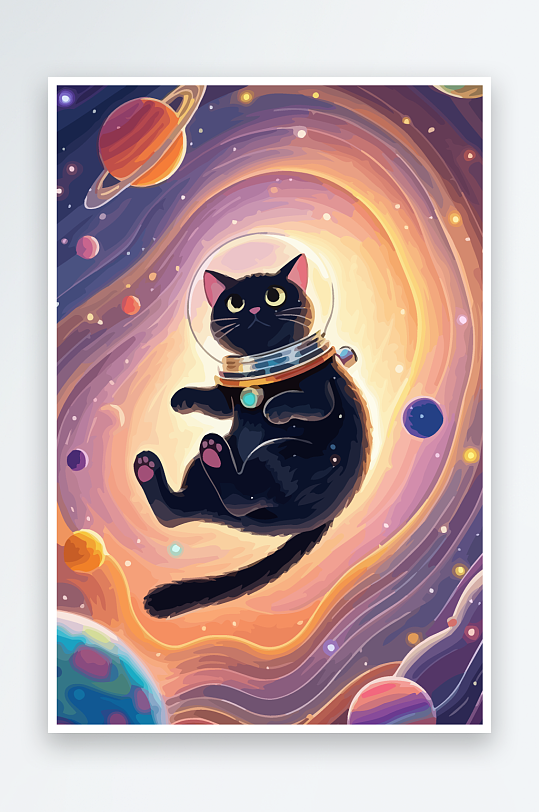 Q版太空中的猫咪-众图网