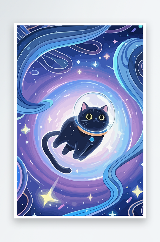 Q版太空中的猫咪-众图网