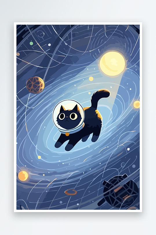 Q版太空中的猫咪-众图网