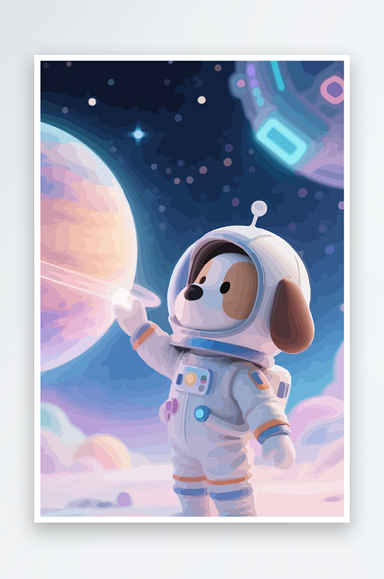 Q版太空中的小狗元素-众图网