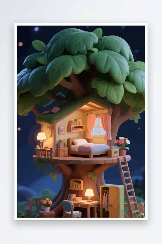 Q版森林中的树屋-众图网