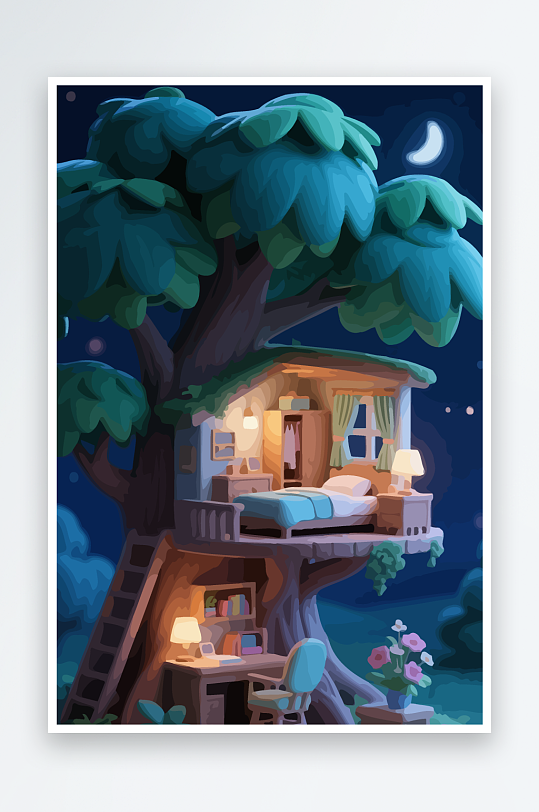 Q版森林中的树屋元素-众图网