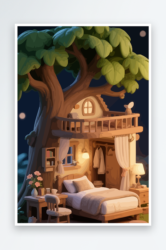 Q版森林中的树屋元素-众图网
