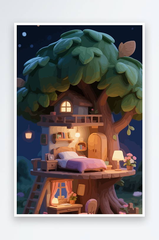 Q版森林中的树屋-众图网