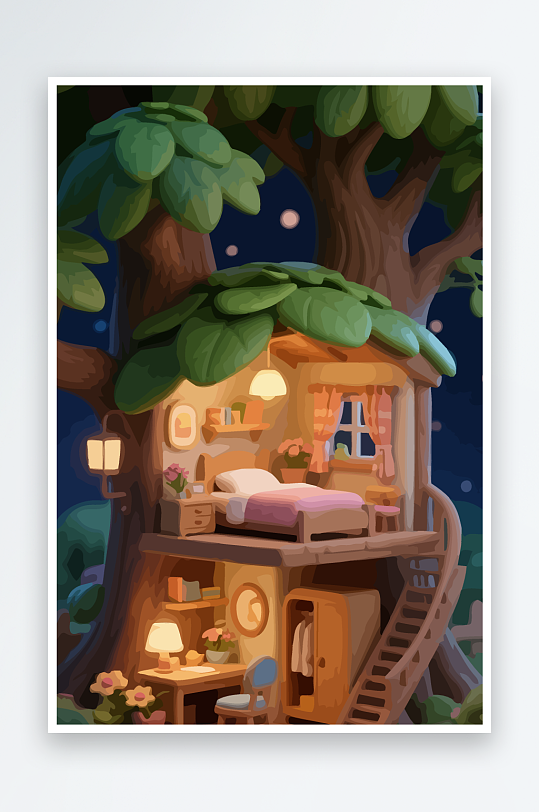 Q版森林中的树屋-众图网
