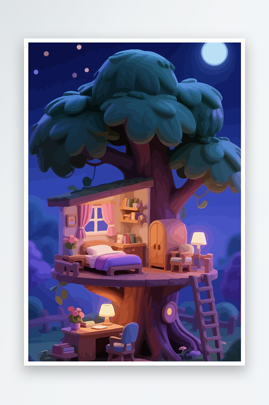 Q版森林中的树屋-众图网