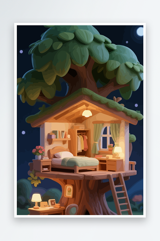 Q版森林中的树屋-众图网
