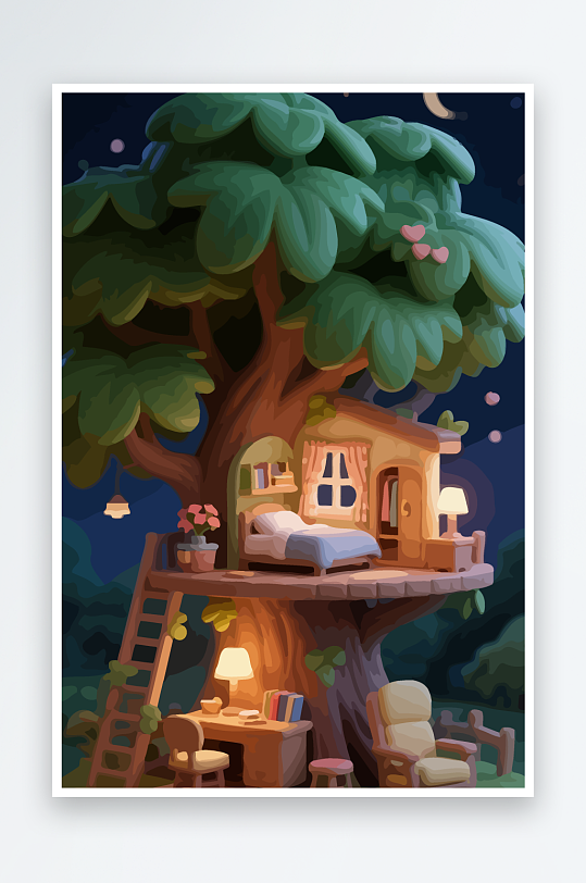 Q版森林中的树屋元素-众图网
