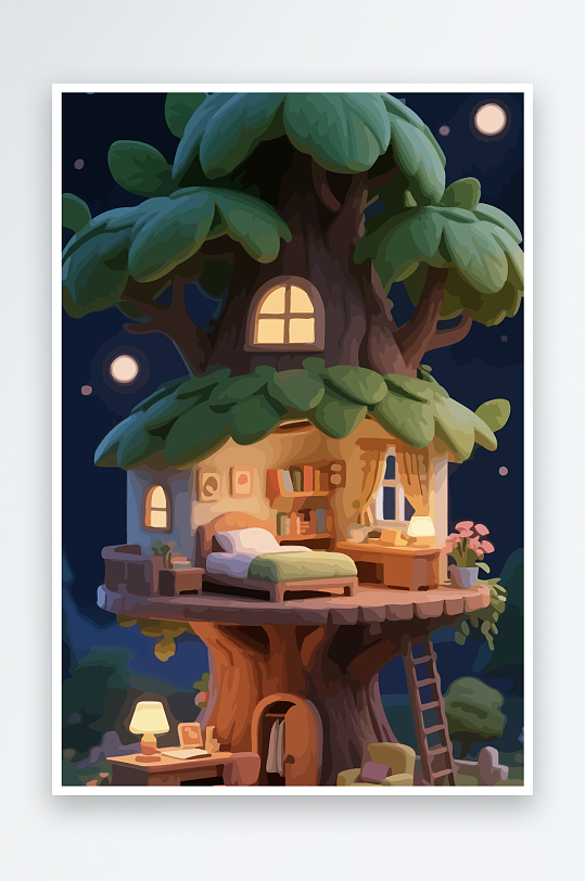 Q版森林中的树屋元素-众图网